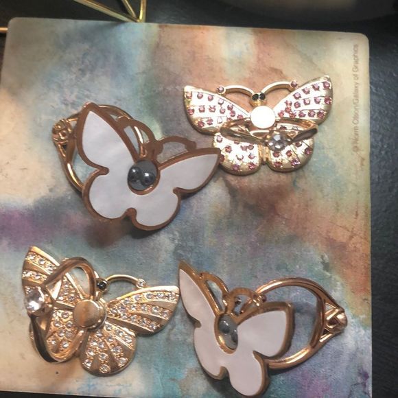 - #163 🤍Cell Phone Ring Stand Holder Grip White Striped Bling Butterfly🤍🦋 - Picture 9 of 17